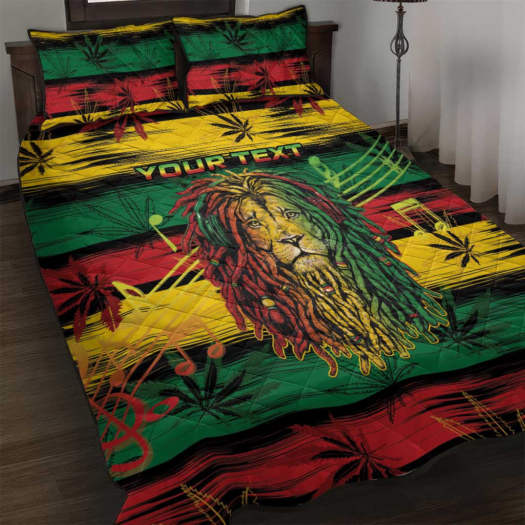 Personalised Rastafarian Lion Quilt Bed Set Cannabis Leaf Pattern