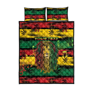 Personalised Rastafarian Lion Quilt Bed Set Cannabis Leaf Pattern