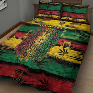 Personalised Rastafarian Lion Quilt Bed Set Cannabis Leaf Pattern