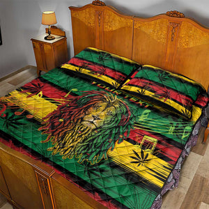 Personalised Rastafarian Lion Quilt Bed Set Cannabis Leaf Pattern