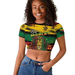 Personalised Rastafarian Lion Raglan Cropped T shirt Cannabis Leaf Pattern