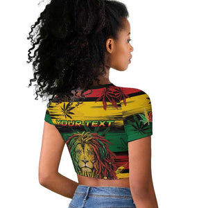 Personalised Rastafarian Lion Raglan Cropped T shirt Cannabis Leaf Pattern