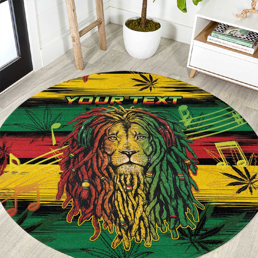 Personalised Rastafarian Lion Round Carpet Cannabis Leaf Pattern