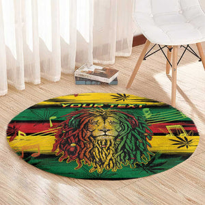 Personalised Rastafarian Lion Round Carpet Cannabis Leaf Pattern