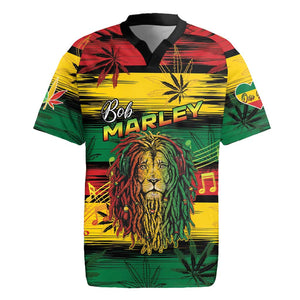 Personalised Rastafarian Lion Rugby Jersey Cannabis Leaf Pattern