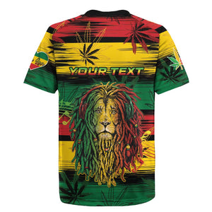 Personalised Rastafarian Lion Rugby Jersey Cannabis Leaf Pattern