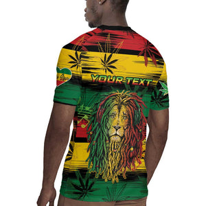 Personalised Rastafarian Lion Rugby Jersey Cannabis Leaf Pattern