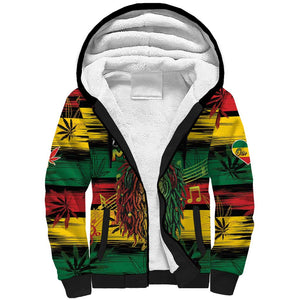 Personalised Rastafarian Lion Sherpa Hoodie Cannabis Leaf Pattern