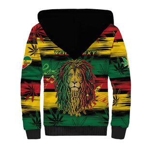 Personalised Rastafarian Lion Sherpa Hoodie Cannabis Leaf Pattern