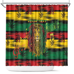 Personalised Rastafarian Lion Shower Curtain Cannabis Leaf Pattern