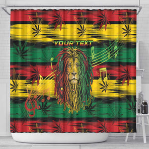 Personalised Rastafarian Lion Shower Curtain Cannabis Leaf Pattern