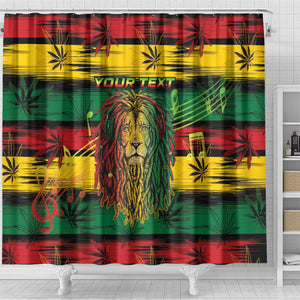 Personalised Rastafarian Lion Shower Curtain Cannabis Leaf Pattern