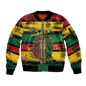 Personalised Rastafarian Lion Sleeve Zip Bomber Jacket Cannabis Leaf Pattern