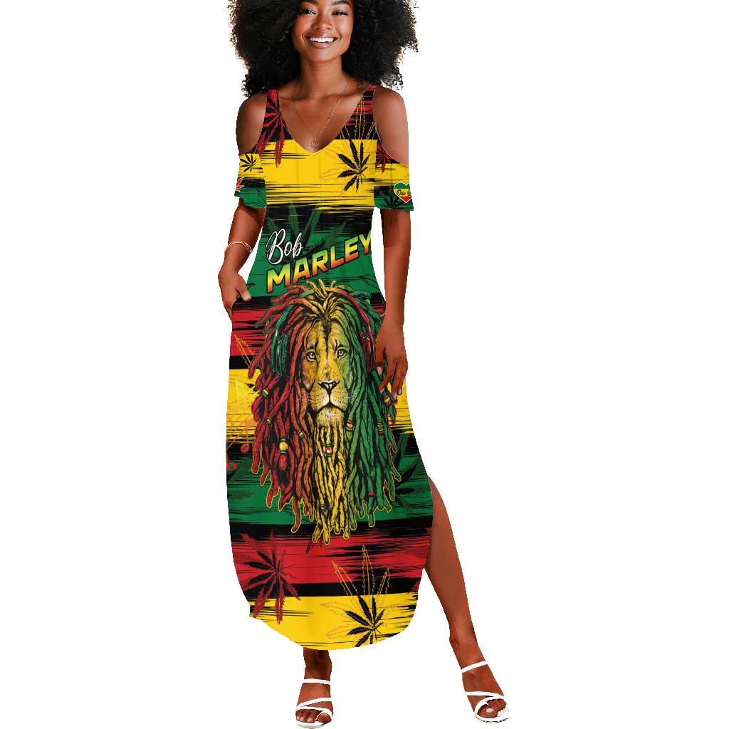 Personalised Rastafarian Lion Summer Maxi Dress Cannabis Leaf Pattern