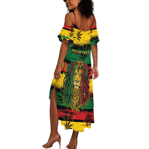 Personalised Rastafarian Lion Summer Maxi Dress Cannabis Leaf Pattern