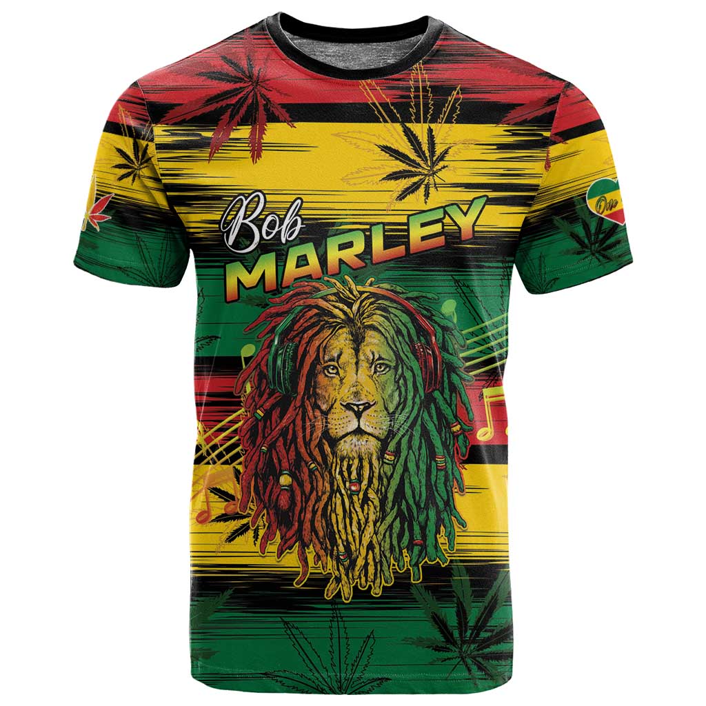 Personalised Rastafarian Lion T shirt Cannabis Leaf Pattern