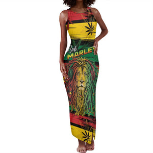 Personalised Rastafarian Lion Tank Maxi Dress Cannabis Leaf Pattern