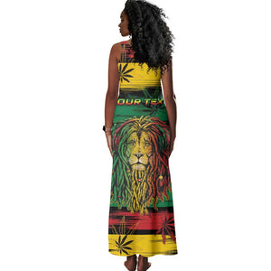 Personalised Rastafarian Lion Tank Maxi Dress Cannabis Leaf Pattern