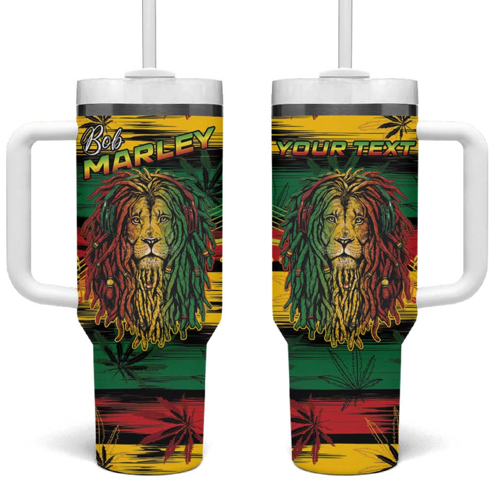 Personalised Rastafarian Lion Tumbler With Handle Cannabis Leaf Pattern