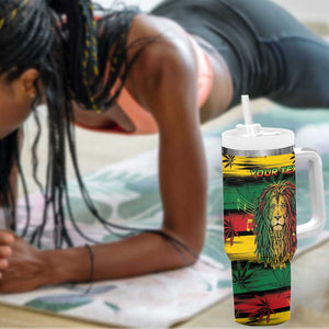 Personalised Rastafarian Lion Tumbler With Handle Cannabis Leaf Pattern