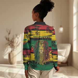 Personalised Rastafarian Lion Women Casual Shirt Cannabis Leaf Pattern