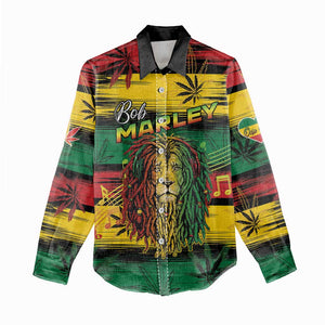 Personalised Rastafarian Lion Women Casual Shirt Cannabis Leaf Pattern