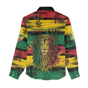 Personalised Rastafarian Lion Women Casual Shirt Cannabis Leaf Pattern