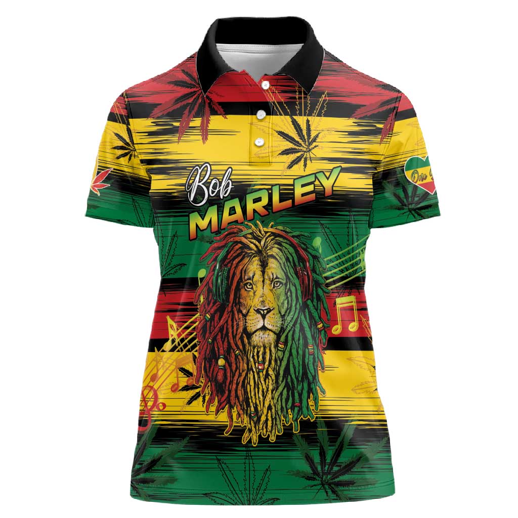 Personalised Rastafarian Lion Women Polo Shirt Cannabis Leaf Pattern