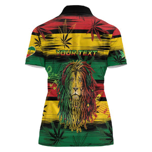 Personalised Rastafarian Lion Women Polo Shirt Cannabis Leaf Pattern