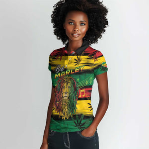 Personalised Rastafarian Lion Women Polo Shirt Cannabis Leaf Pattern