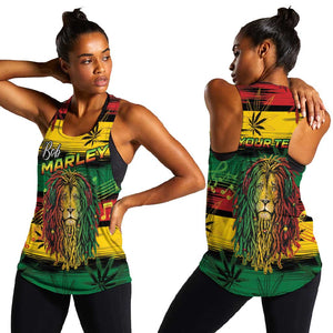 Personalised Rastafarian Lion Women Racerback Tank Cannabis Leaf Pattern