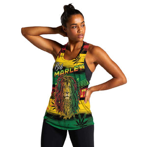 Personalised Rastafarian Lion Women Racerback Tank Cannabis Leaf Pattern