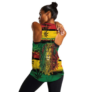 Personalised Rastafarian Lion Women Racerback Tank Cannabis Leaf Pattern