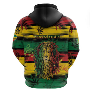 Personalised Rastafarian Lion Zip Hoodie Cannabis Leaf Pattern