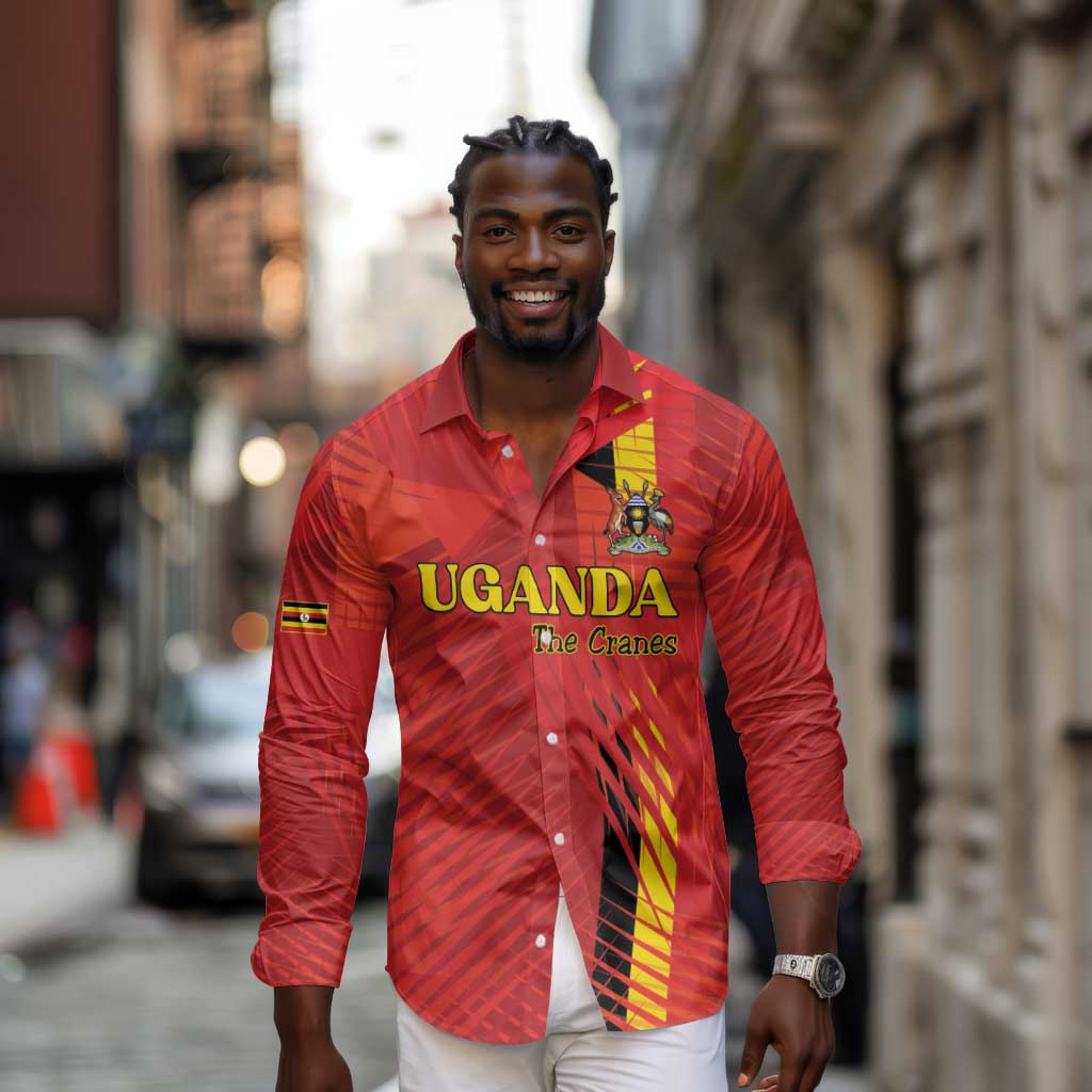 Custom Uganda Football Long Sleeve Button Shirt Go Champions Cranes - African Pride