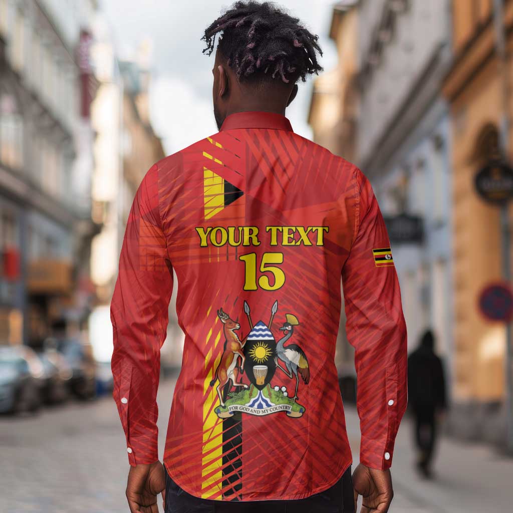 Custom Uganda Football Long Sleeve Button Shirt Go Champions Cranes - African Pride