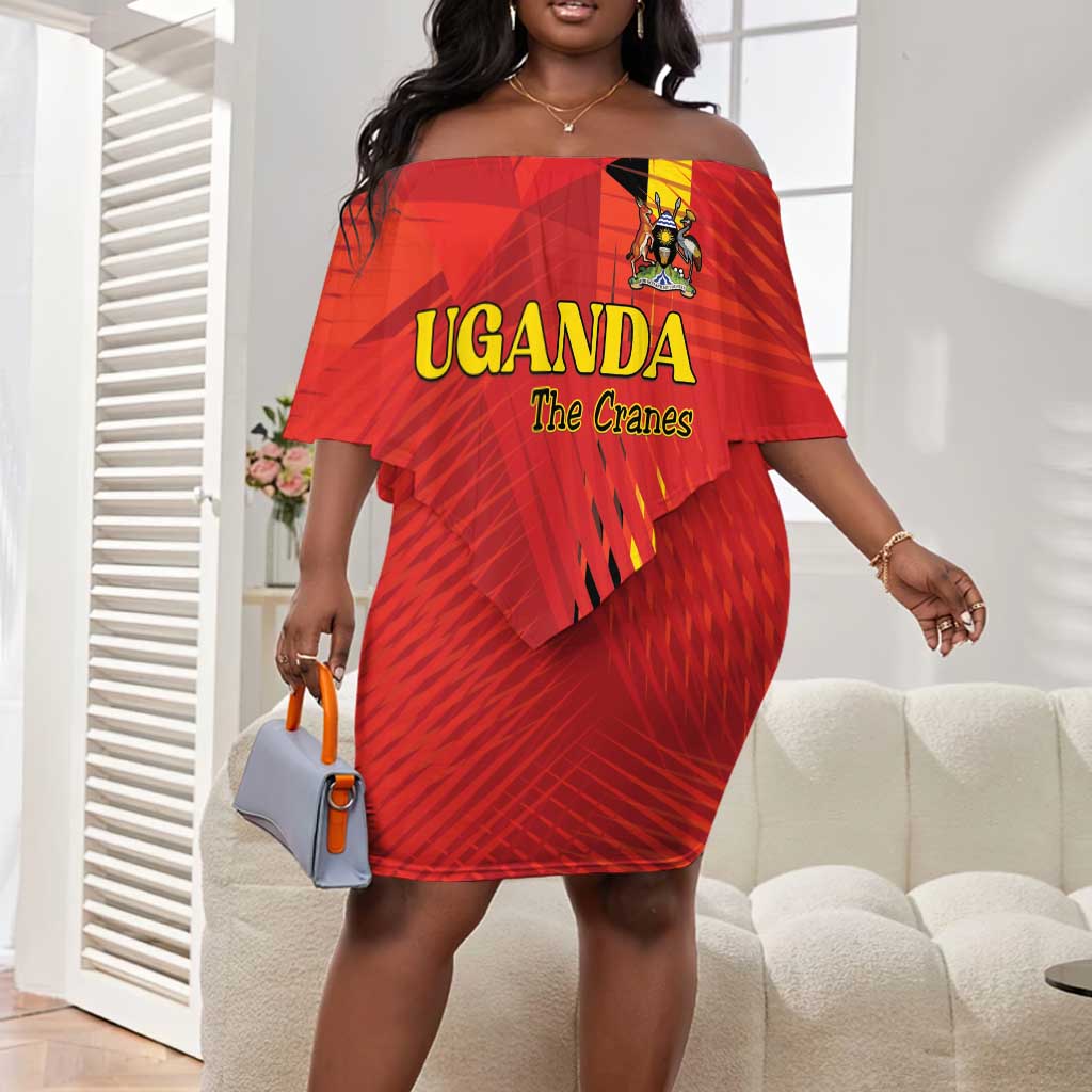Custom Uganda Football Off Shoulder Short Dress Go Champions Cranes - African Pride