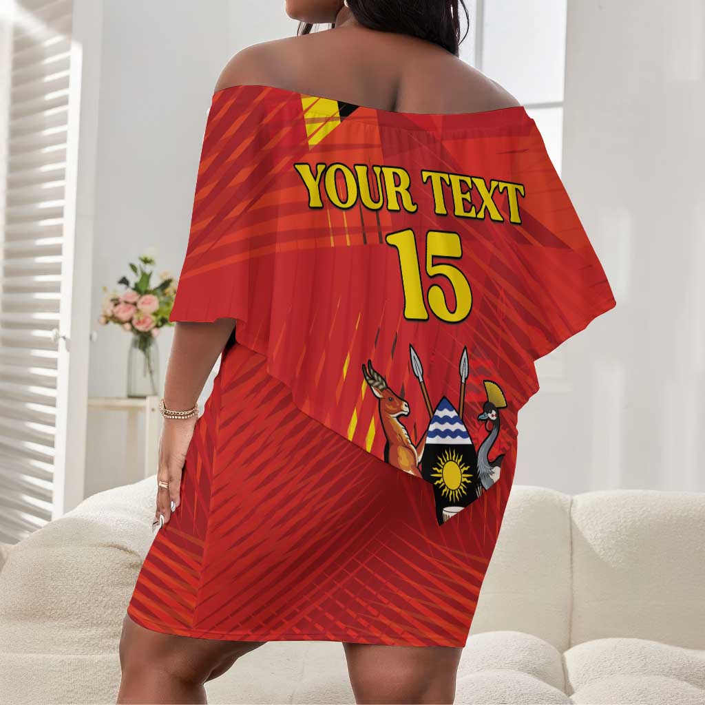 Custom Uganda Football Off Shoulder Short Dress Go Champions Cranes - African Pride