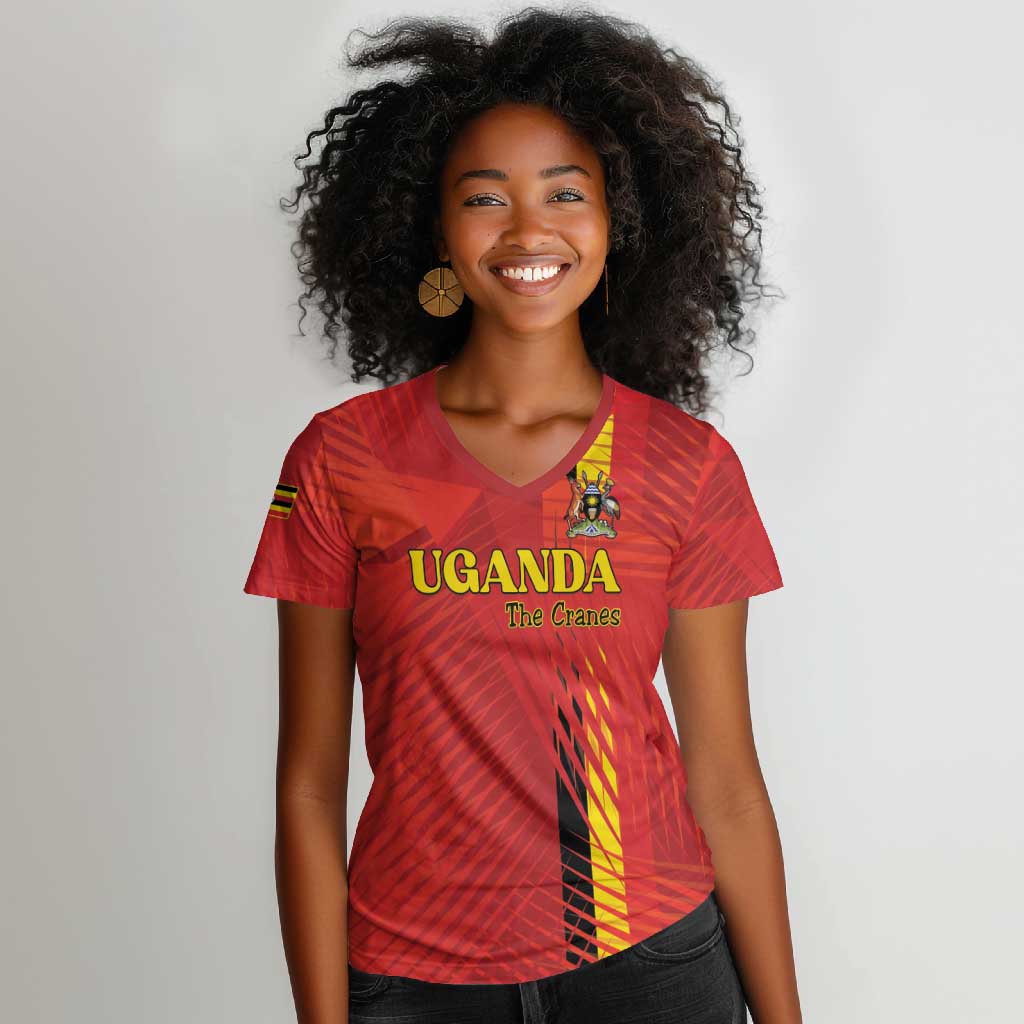 Custom Uganda Football Women V-Neck T-Shirt Go Champions Cranes LT15