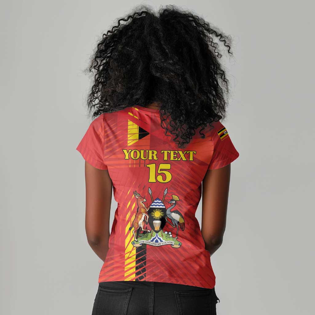 Custom Uganda Football Women V-Neck T-Shirt Go Champions Cranes LT15