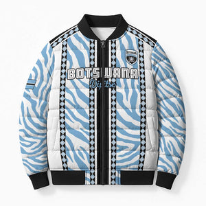 Custom Botswana Football Bomber Puffer Jacket Botswana Rising Again - Black - African Pride