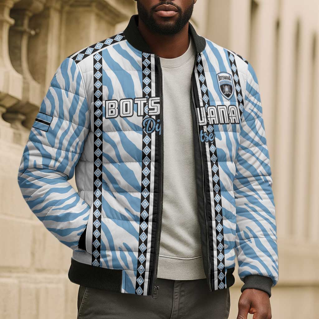 Custom Botswana Football Bomber Puffer Jacket Botswana Rising Again - Black - African Pride