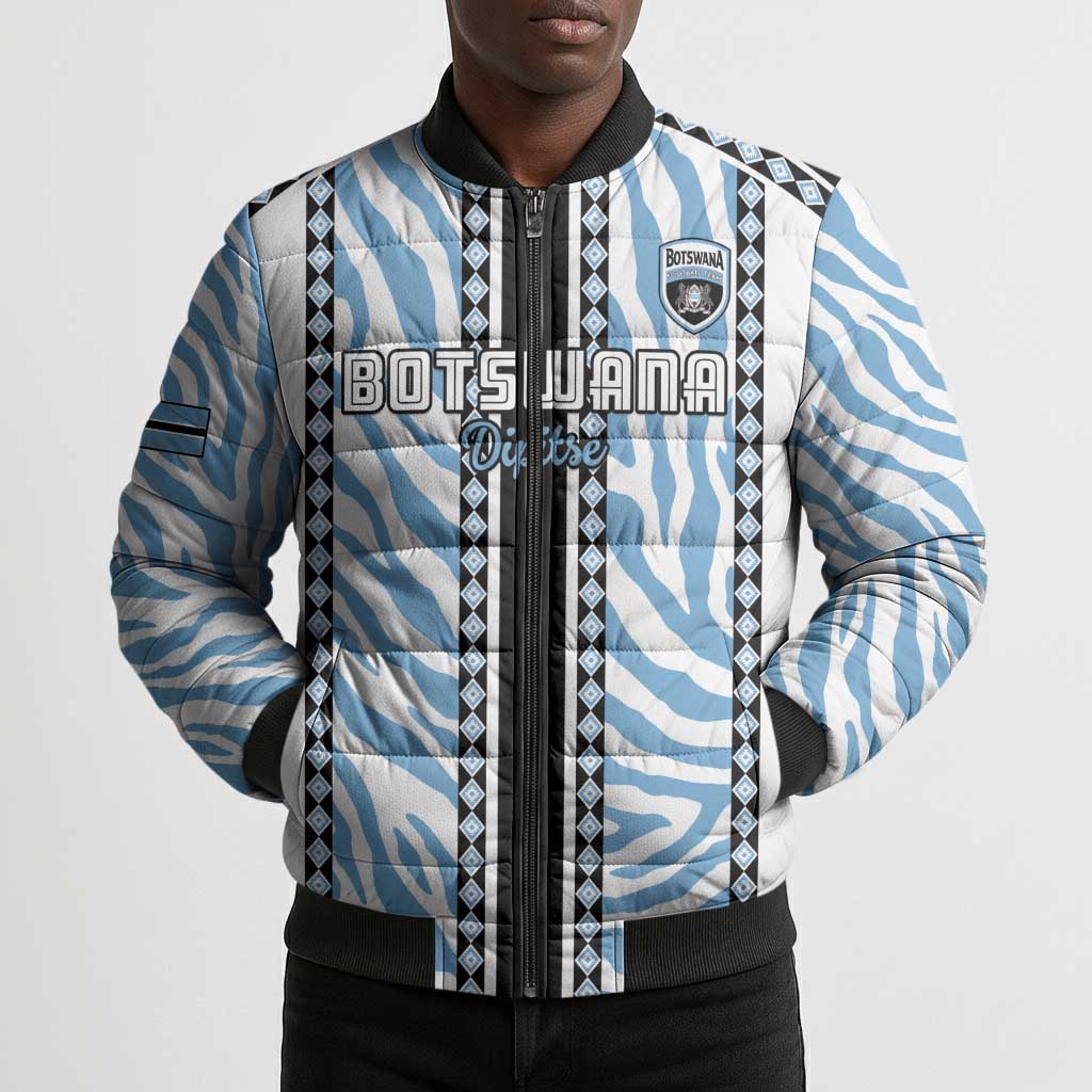 Custom Botswana Football Bomber Puffer Jacket Botswana Rising Again - Black - African Pride