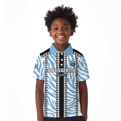 Custom Botswana Football Kid Polo Shirt Botswana Rising Again - Black LT15