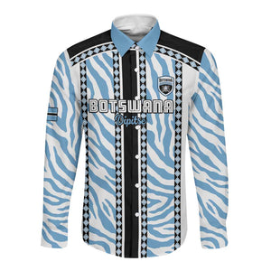Custom Botswana Football Long Sleeve Button Shirt Botswana Rising Again - Black - African Pride