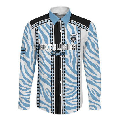 Custom Botswana Football Long Sleeve Button Shirt Botswana Rising Again - Black - African Pride