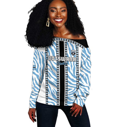 Custom Botswana Football Off Shoulder Sweater Botswana Rising Again - Black - African Pride