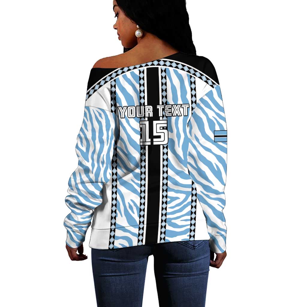 Custom Botswana Football Off Shoulder Sweater Botswana Rising Again - Black - African Pride
