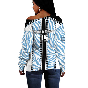 Custom Botswana Football Off Shoulder Sweater Botswana Rising Again - Black - African Pride