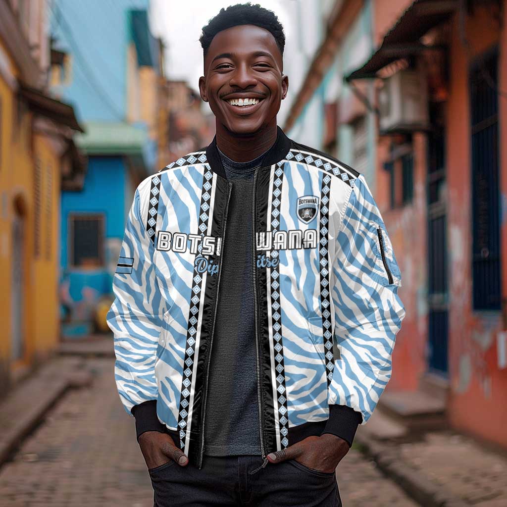 Custom Botswana Football Sleeve Zip Bomber Jacket Botswana Rising Again - Black - African Pride